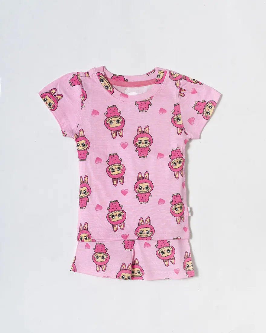 Candy Pink Bunny Heart Puff Sleeve Co-Ord Set
