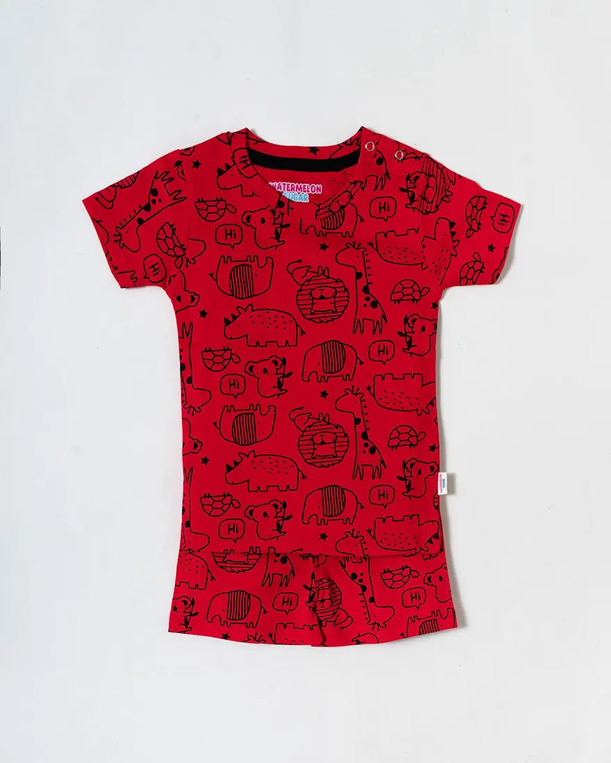 Crimson red Jungle Doodle Co-ord Set