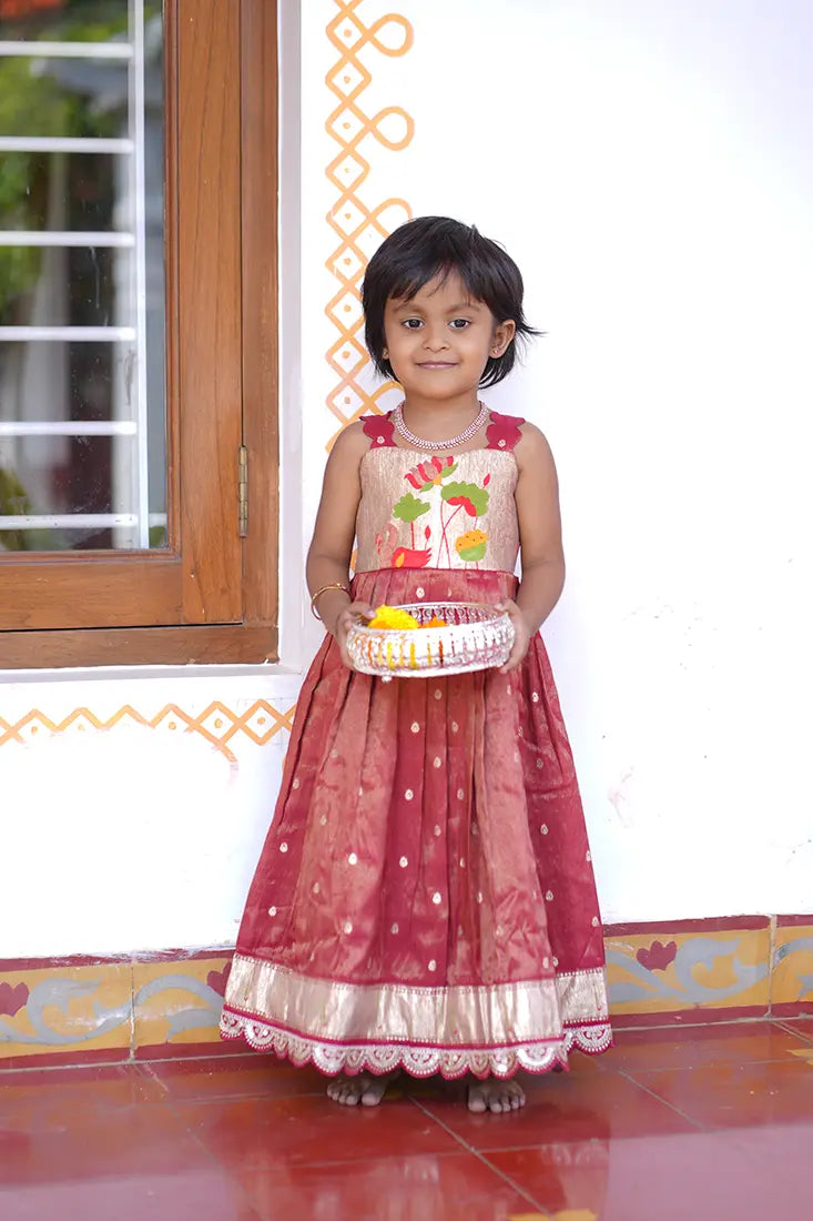 Maroon Festive Full Frock with Traditional Motif