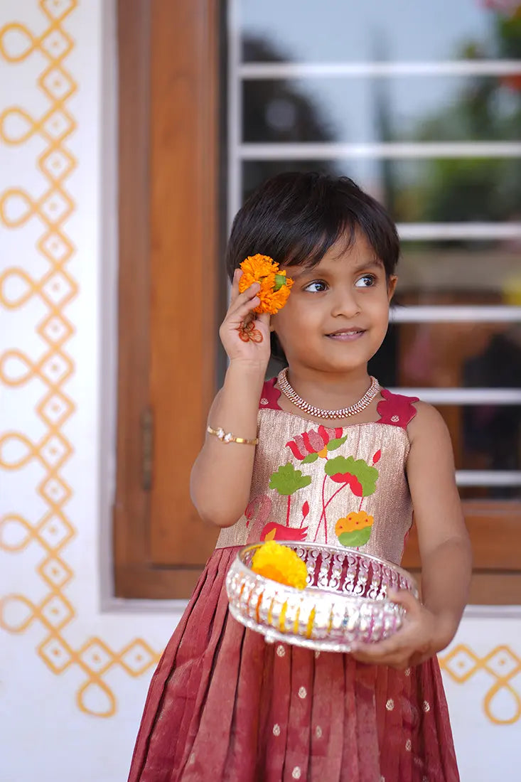 Maroon Festive Full Frock with Traditional Motif